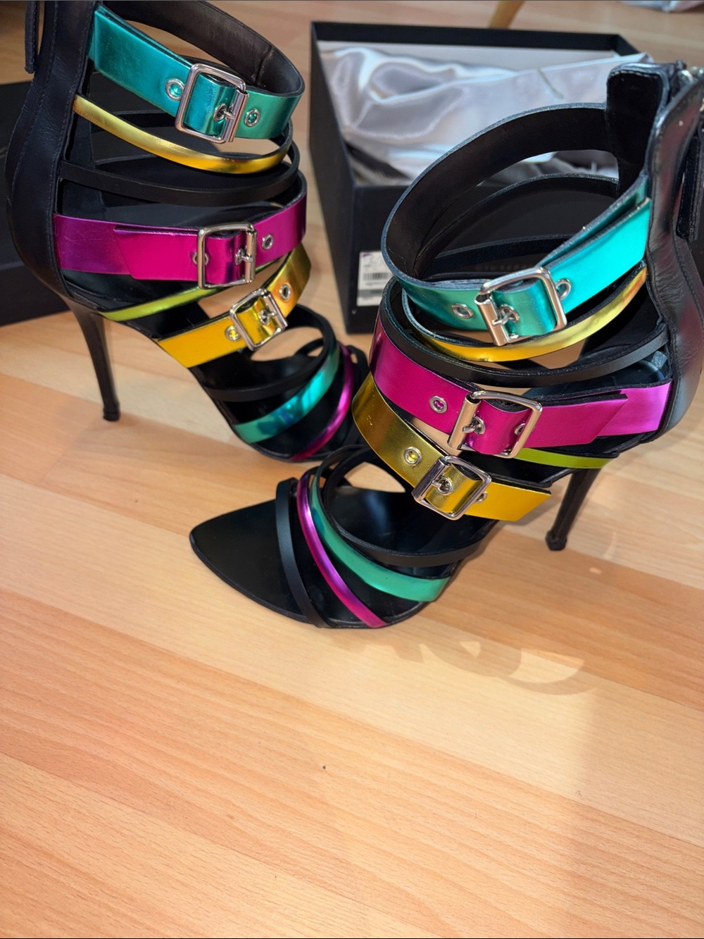 Giuseppe Zanotti Iridescent Multi-Color Strappy High Heels - Picture 9 of 11